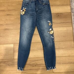 Abercrombie & Fitch High Rise Blue Jeans with Floral Embroidery